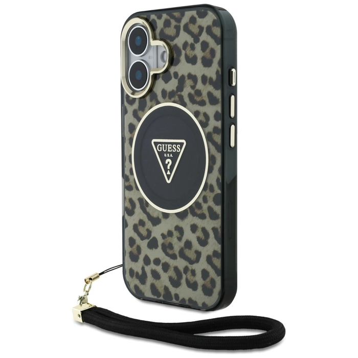 Guess HC IML Leopard Triangle Cord Strap Apple iPhone 16 MagSafe brown