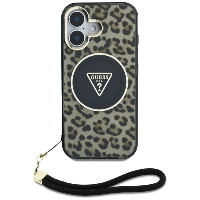 Guess HC IML Leopard Triangle Cord Strap Apple iPhone 16 MagSafe brown