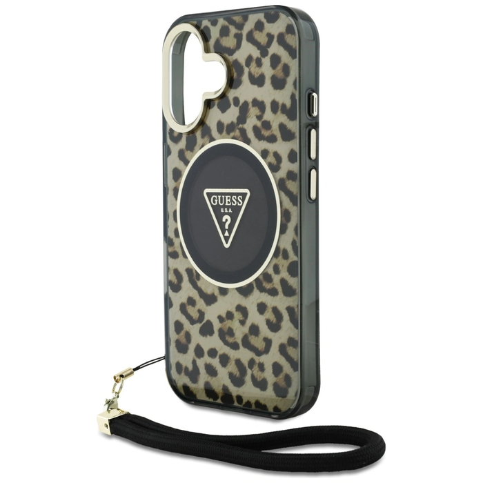 Guess HC IML Leopard Triangle Cord Strap Apple iPhone 16 MagSafe brown