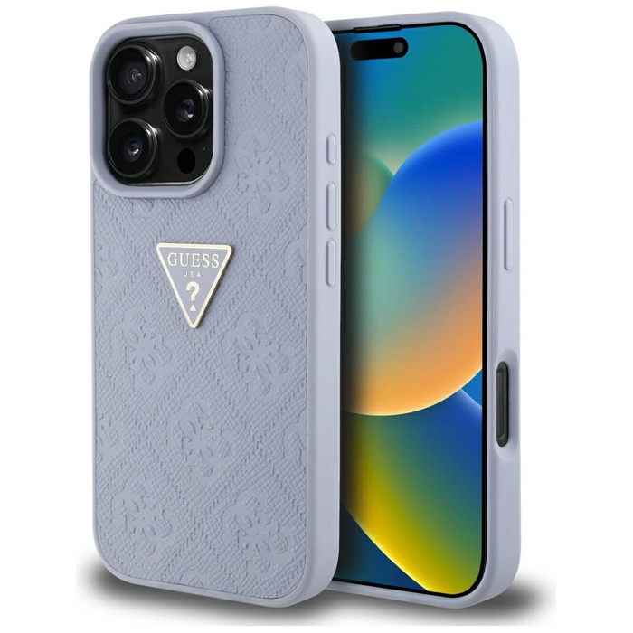 Guess Hot Stamp 4G Pattern Triangle Metal Logo Apple iPhone 16 Pro Max purple
