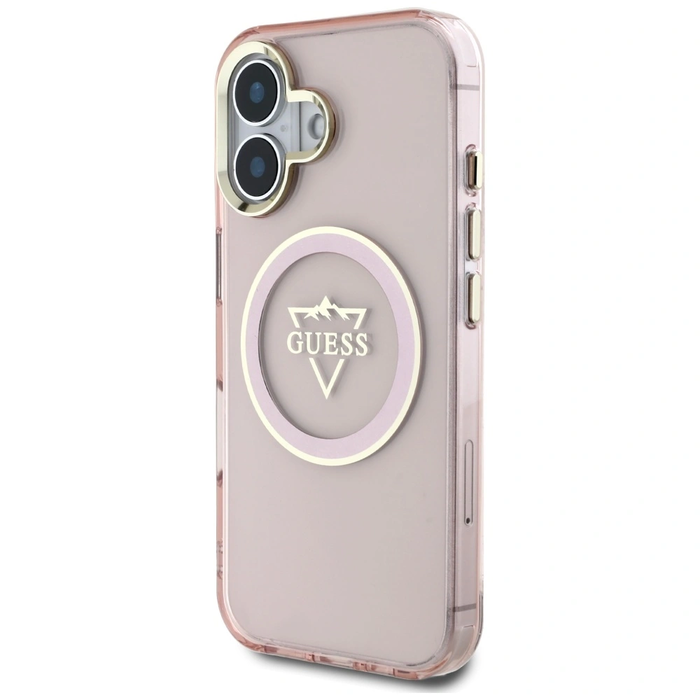 Guess IML Metal Mountain Logo MagSafe Apple iPhone 16 pink