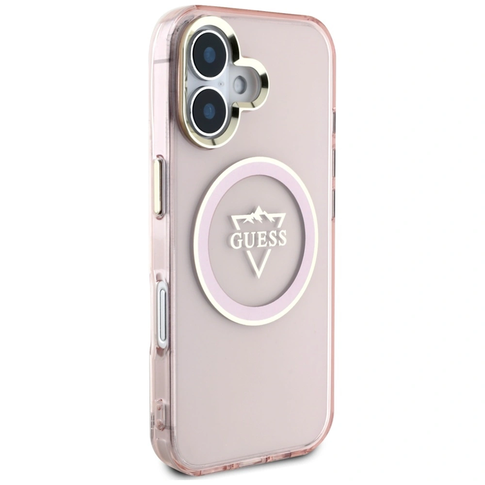 Guess IML Metal Mountain Logo MagSafe Apple iPhone 16 pink
