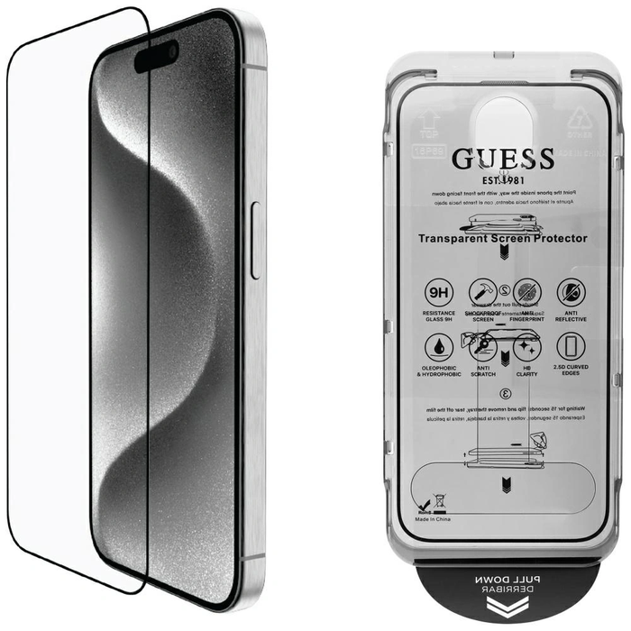 Guess BP Rhinestone 2in1 set tempered glass + lens protector Apple iPhone 16 Pro Max silver