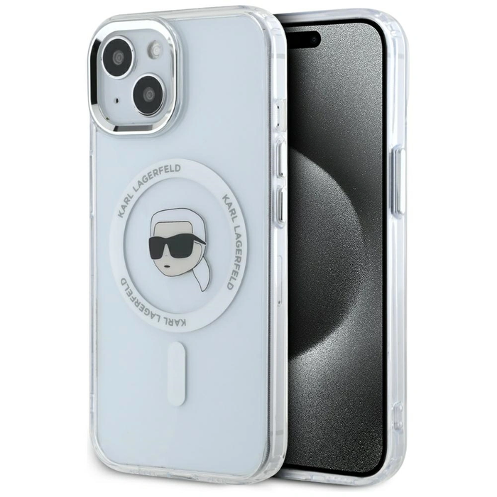 Karl Lagerfeld IML Metal Karl Head MagSafe Apple iPhone 15 white