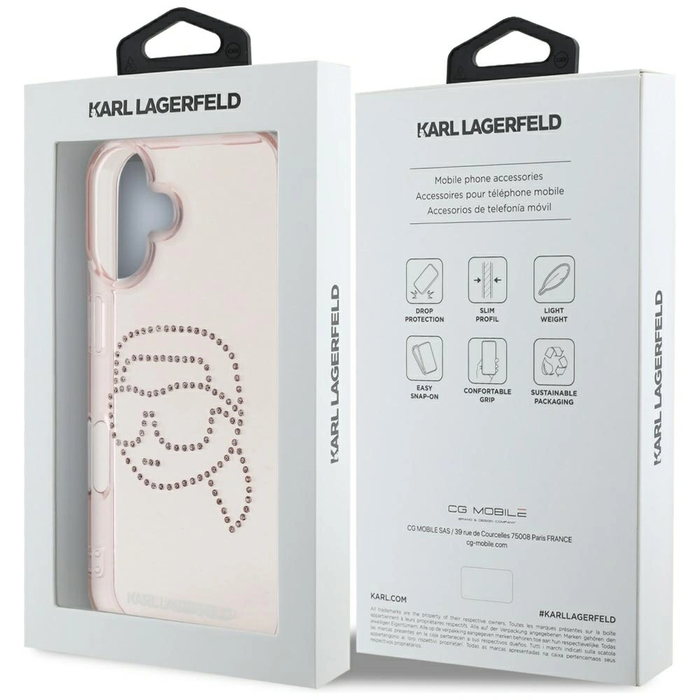 Karl Lagerfeld IML Rhinestones Karl Head Apple iPhone 16 pink