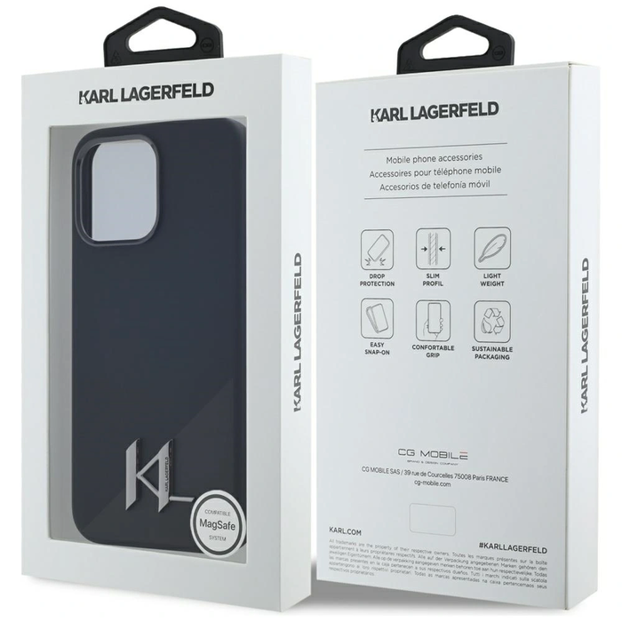 Karl Lagerfeld Silicone Shadow Metal Initial MagSafe Apple iPhone 15 Pro black