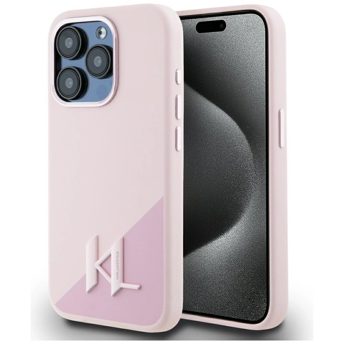 Karl Lagerfeld Silicone Shadow Metal Initial MagSafe Apple iPhone 15 Pro Max pink