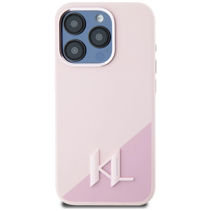 Karl Lagerfeld Silicone Shadow Metal Initial MagSafe Apple iPhone 15 Pro pink