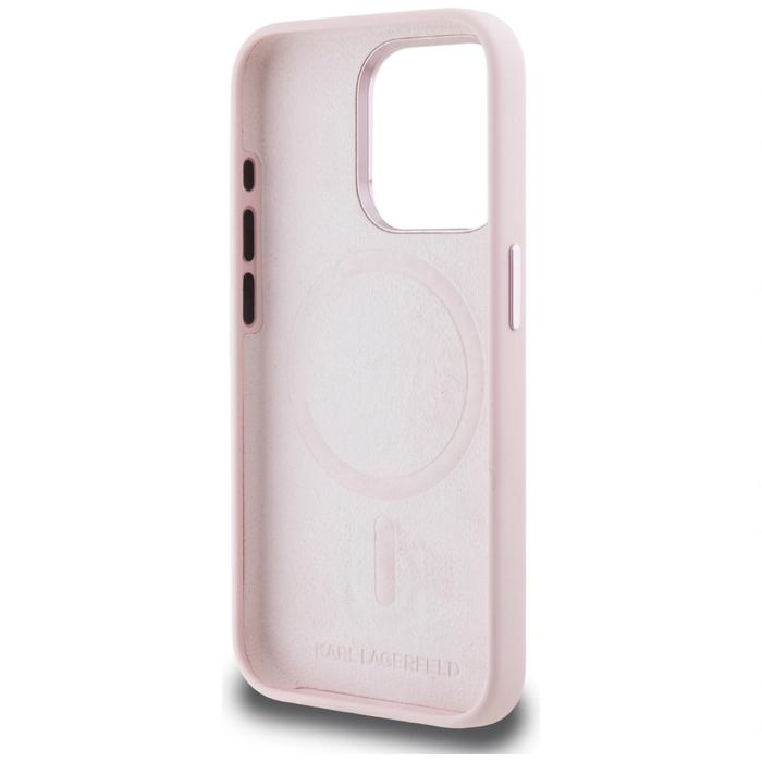 Karl Lagerfeld Silicone Shadow Metal Initial MagSafe Apple iPhone 15 Pro pink