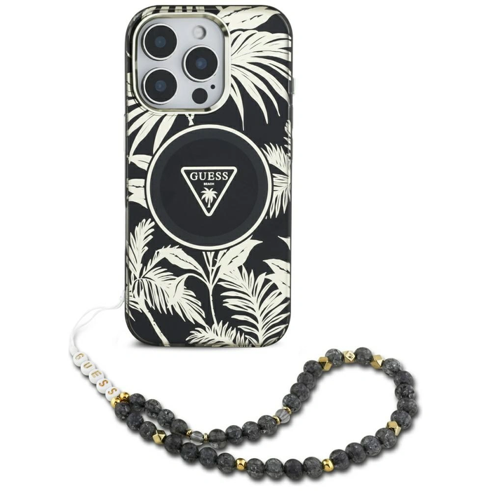 Guess Palm Trees Triangle Pearl Strap MagSafe Apple iPhone 16 black