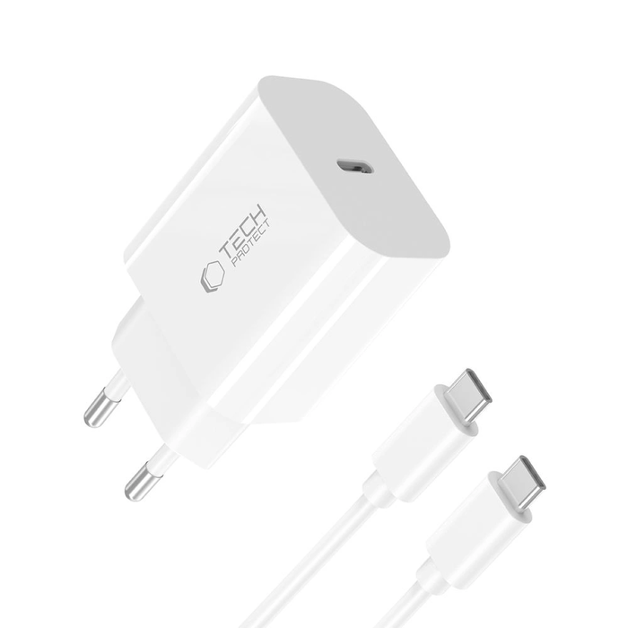 Tech-Protect NC20W 1-port USB-C Network Charger PD20W + USB-C / USB-C Cable White