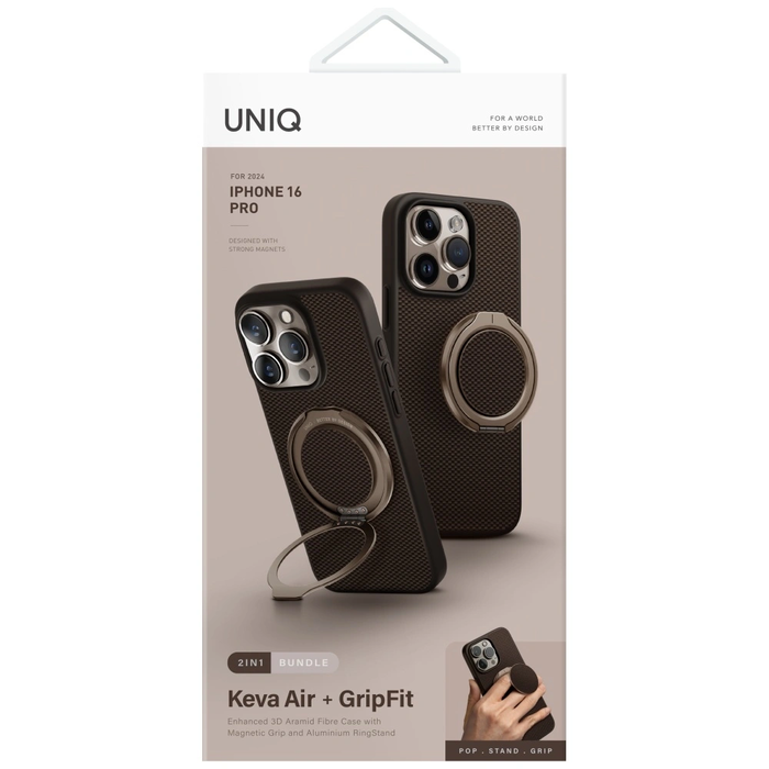 UNIQ Keva Air Apple iPhone 16 Pro Magclick Charging GripFit brown