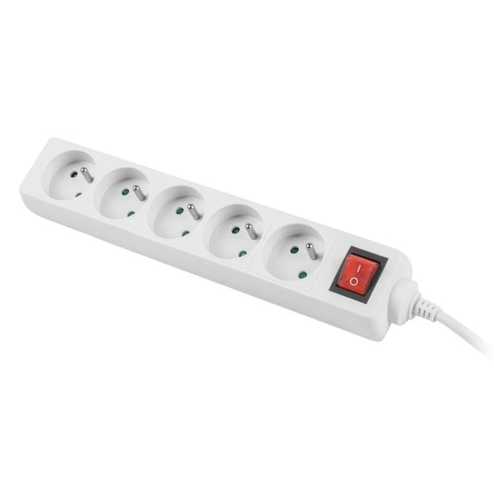 Πολύπριζο Lanberg 3m, White, 5 Sockets, With Switch, Cable Made Of Solid Copper