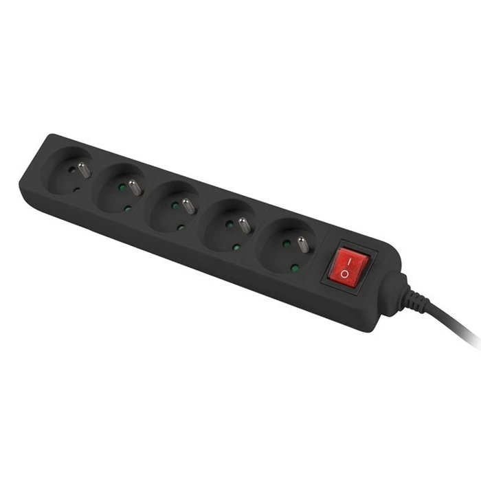 Πολύπριζο Lanberg 3m, Black, 5 Sockets, With Switch, Cable Made Of Solid Copper