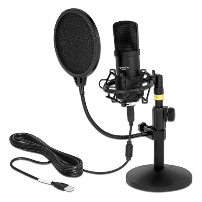 Mικρόφωνο DeLOCK studio με pop φίλτρο & αντιανέμιο 66300, πυκνωτικό, USB