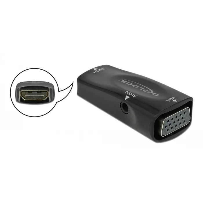 Αντάπτορας HDMI Delock σε VGA 66560, με audio, 1080p/60Hz, μαύρος