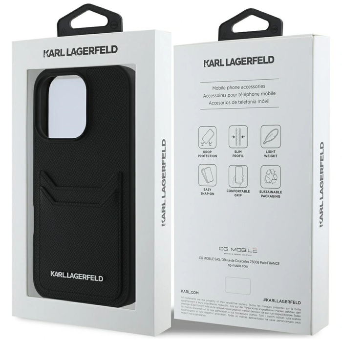 Karl Lagerfeld HC Grained PU Cardslot Metal Elong Apple iPhone 16 Pro black