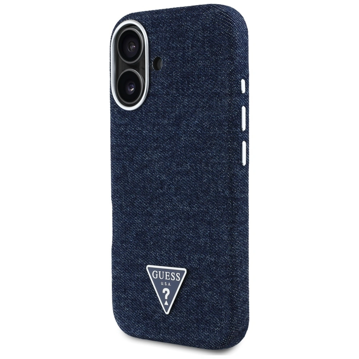 Guess Denim Triangle Logo MagSafe Apple iPhone 16 blue