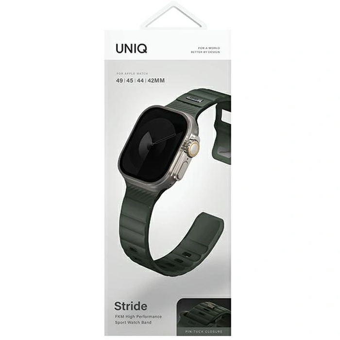 UNIQ Stride Apple Watch Series1/2/3/4/5/6/7/8/9/SE/SE2/Ultra/Ultra 2 42/44/45/49mm FKM Rubber Strap moss green