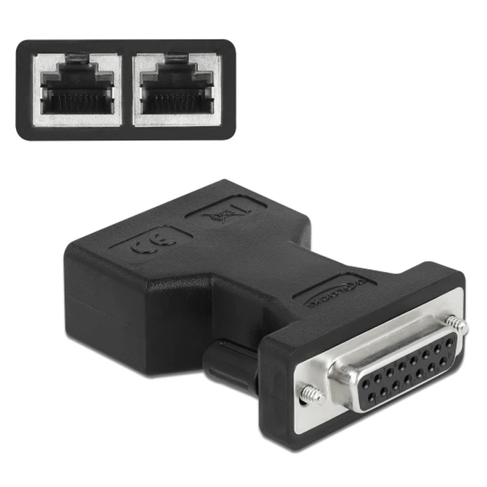 Αντάπτορας Δικτύου Delock D-Sub 15 Pin σε 2x RJ45 66806, μαύρος
