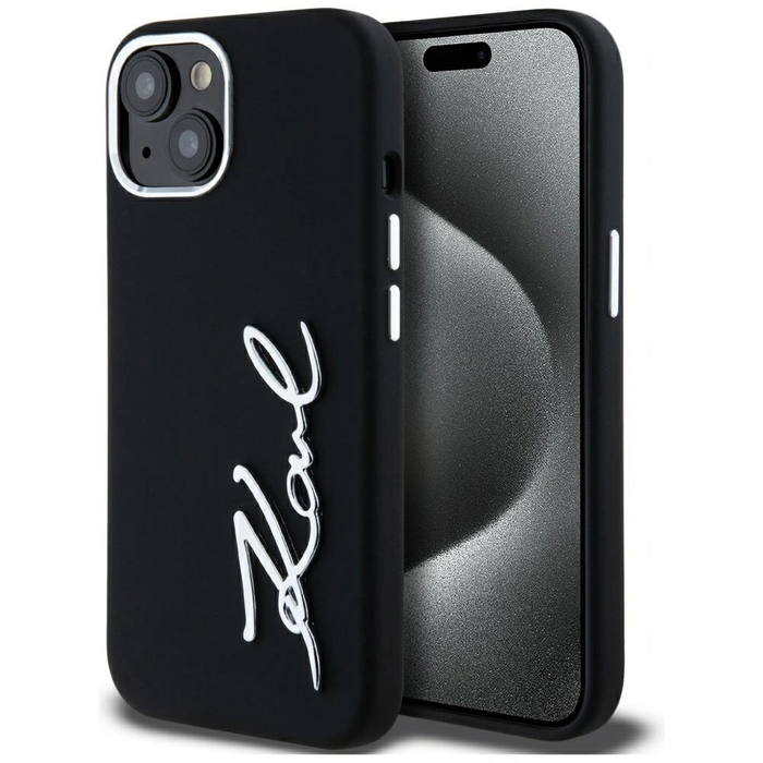 Karl Lagerfeld Silicone Metal Script Logo Apple iPhone 15 black