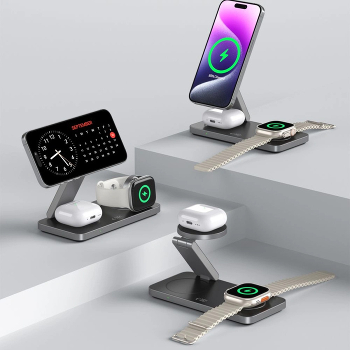 Wireless charger 3w1 Tech-Protect QI15W-A47 3in1 Magnetic MagSafe Wireless Charger Black