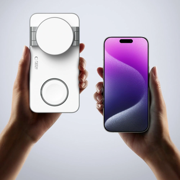 Wireless charger 3w1 Tech-Protect QI15W-A47 3in1 Magnetic MagSafe Wireless Charger White