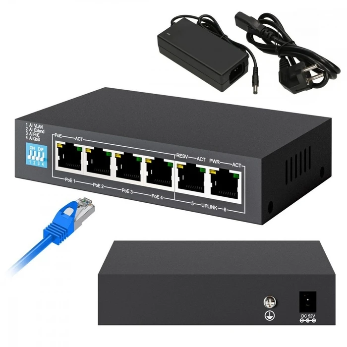 Network Switch Extralink KRIOS PoE 4x Gigabit PoE/PoE+, 2x RJ45 60W