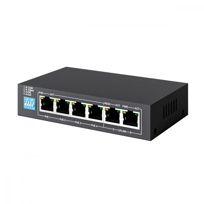 Network Switch Extralink KRIOS PoE 4x Gigabit PoE/PoE+, 2x RJ45 60W