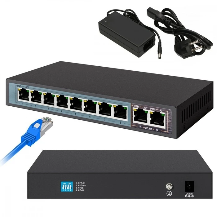 Network Switch Extralink Perses 8x Ex-Sg1008pe 10/100/1000m Tx Poe At/Af, 2x Ge Sfp Full Gigabit Poe