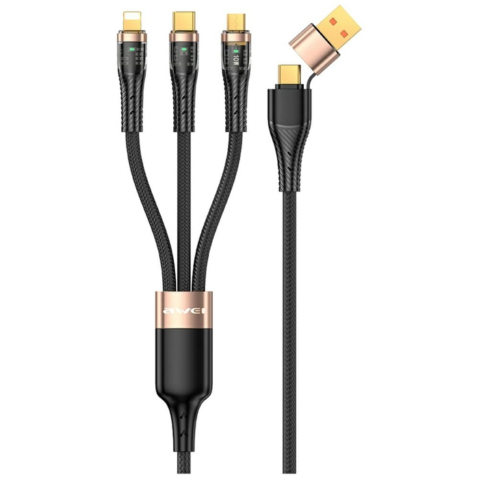 AWEI CL-228 USB-A, USB-C / USB-C, Lightning, microUSB black cable