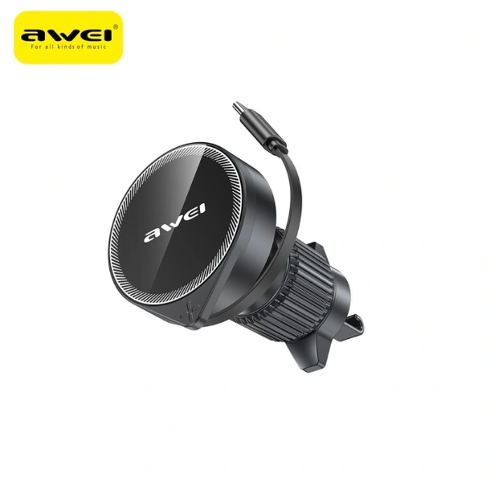 AWEI X73 15W MagSafe car mount for air vent with wireless charging black
