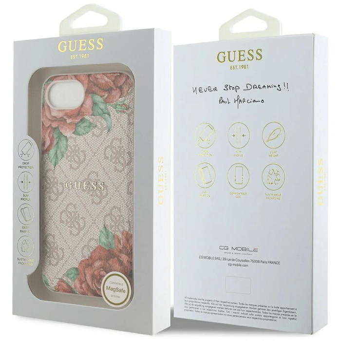 Guess 4G Flowers Print MagSafe Apple iPhone 17e / 16e pink