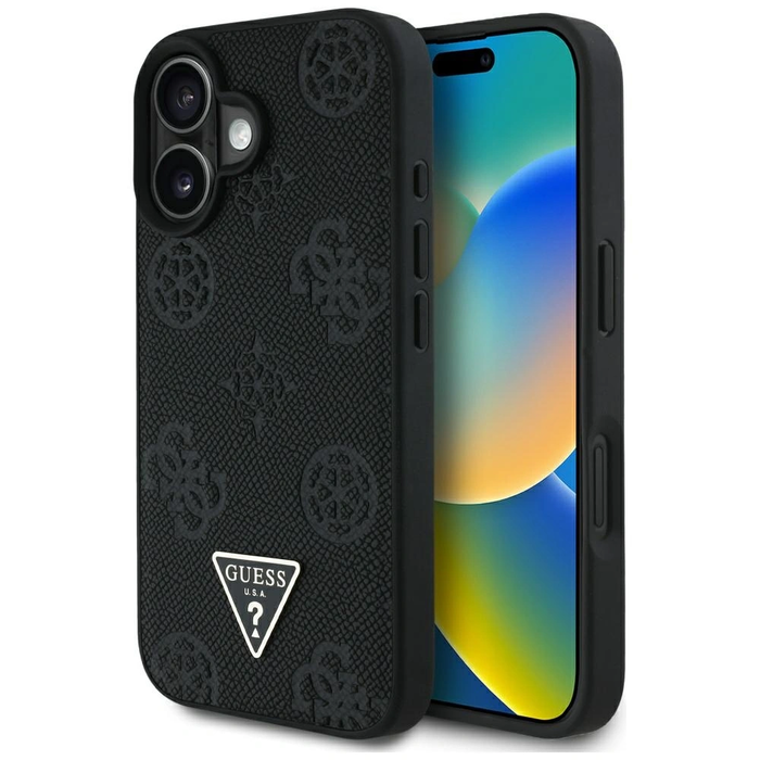 Guess Grained Hot Stamp Peony Triangle Logo MagSafe Apple iPhone 16 black
