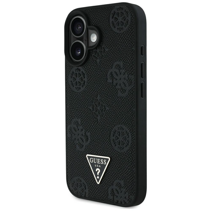 Guess Grained Hot Stamp Peony Triangle Logo MagSafe Apple iPhone 16 black