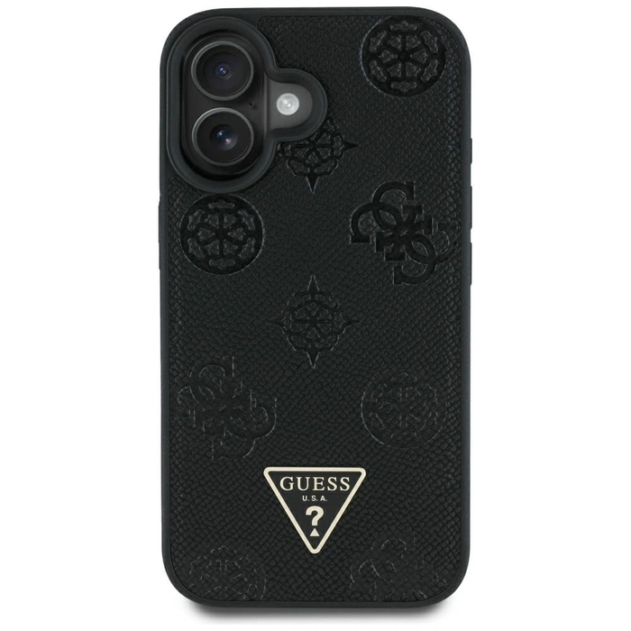 Guess Grained Hot Stamp Peony Triangle Logo MagSafe Apple iPhone 16 black