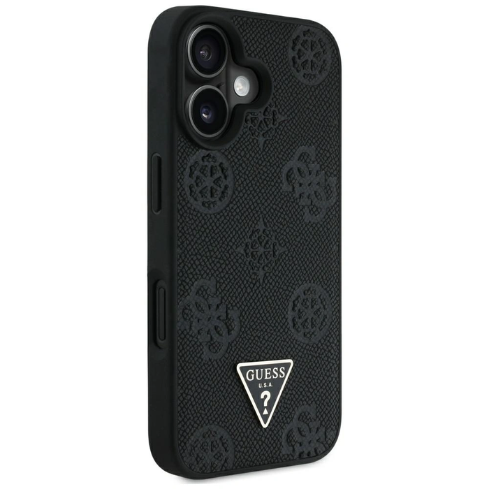 Guess Grained Hot Stamp Peony Triangle Logo MagSafe Apple iPhone 16 black