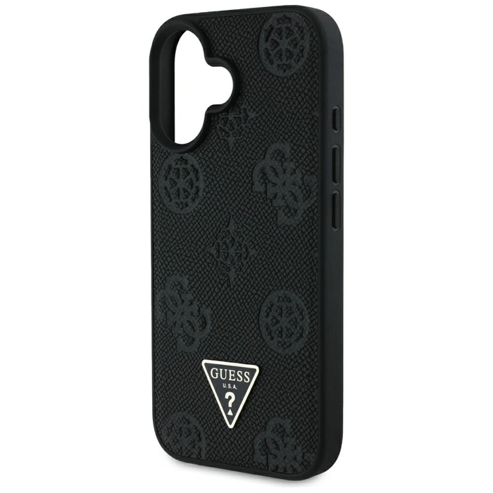 Guess Grained Hot Stamp Peony Triangle Logo MagSafe Apple iPhone 16 black