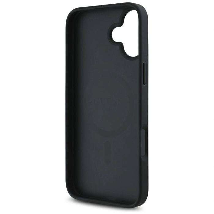 Guess Grained Hot Stamp Peony Triangle Logo MagSafe Apple iPhone 16 black