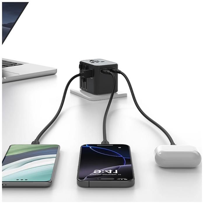 USAMS Travel Adapter CC308 USB-C + USB-A 17W 4in1 US/AU/EU/UK black