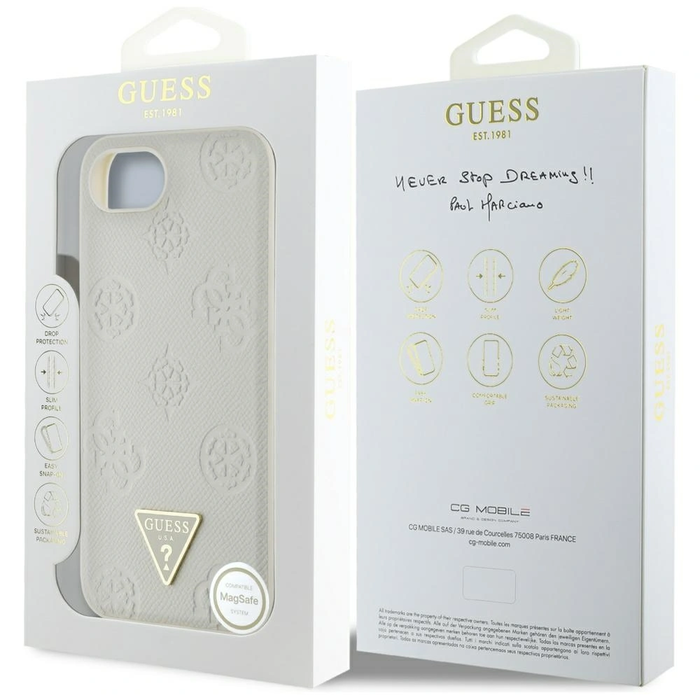Guess Grained Hot Stamp Peony Triangle Logo MagSafe Apple iPhone 17e / 16e beige