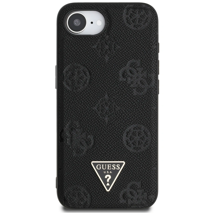 Guess Grained Hot Stamp Peony Triangle Logo MagSafe Apple iPhone 17e / 16e black