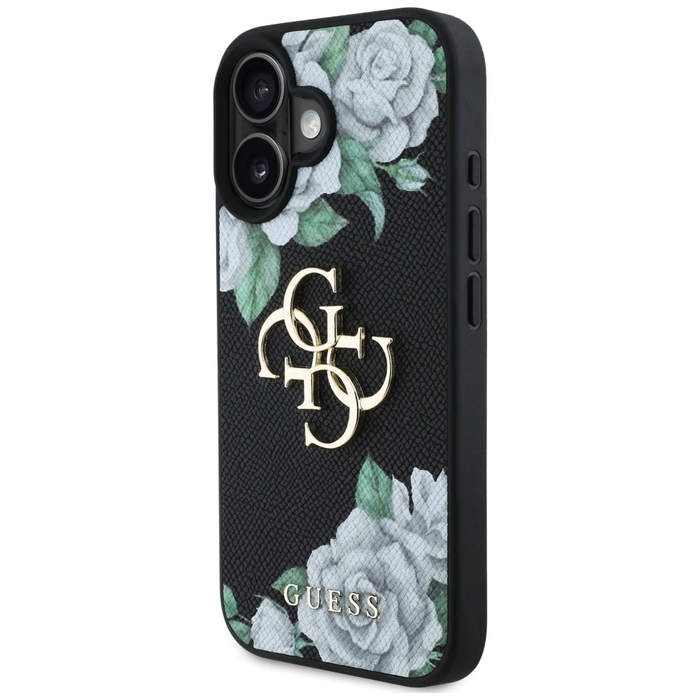 Guess Grained Roses Big 4G logo Apple iPhone 16 black