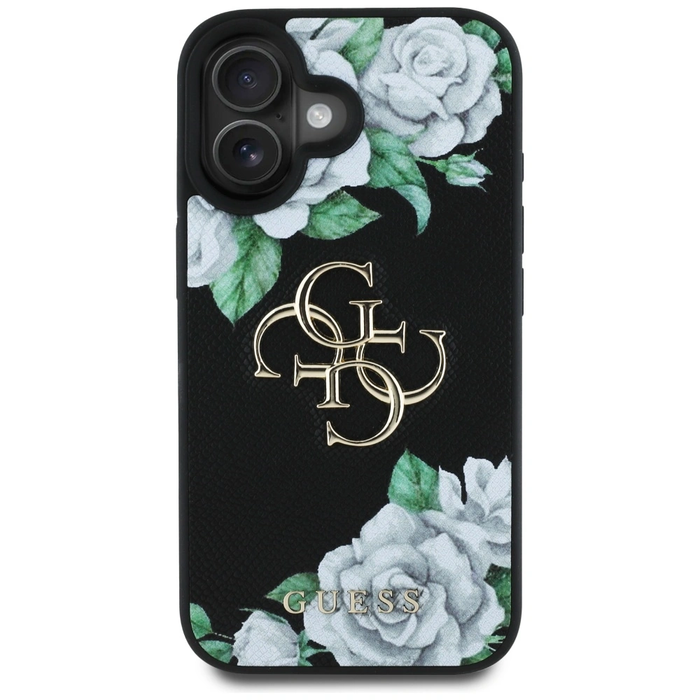 Guess Grained Roses Big 4G logo Apple iPhone 16 black