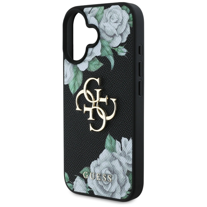 Guess Grained Roses Big 4G logo Apple iPhone 16 black