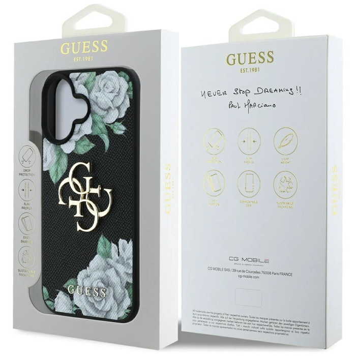 Guess Grained Roses Big 4G logo Apple iPhone 16 black