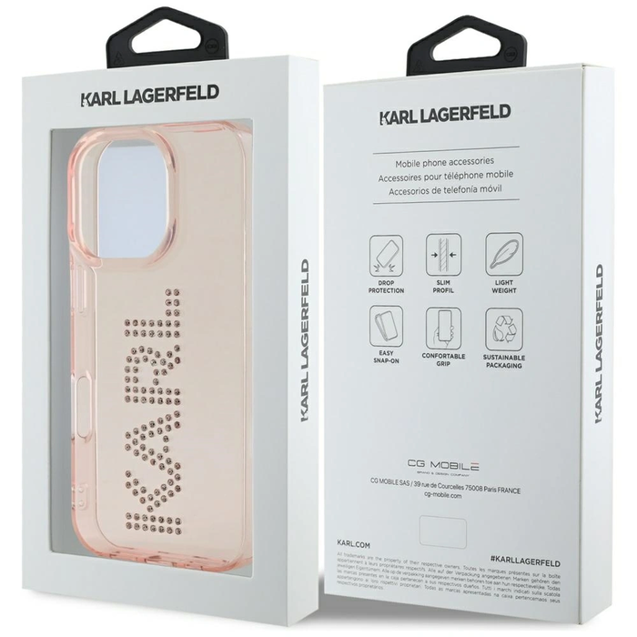Karl Lagerfeld IML Rhinestones Logo Apple iPhone 16 Pro Max pink