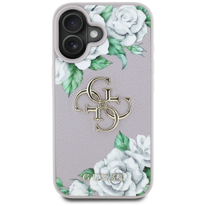 Guess Grained Roses Big 4G logo Apple iPhone 16 purple