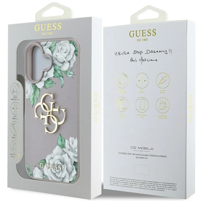 Guess Grained Roses Big 4G logo Apple iPhone 16 purple