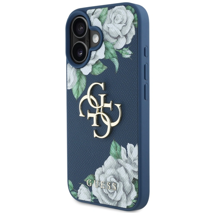 Guess Grained Roses Big 4G logo Apple iPhone 16 blue